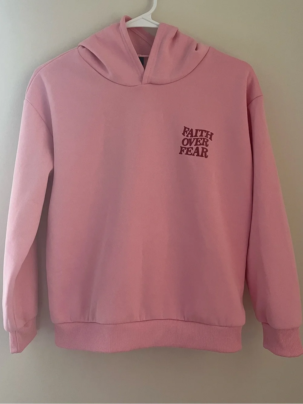 SHEIN Pink 'Faith Over Fear' Pullover Hoodie